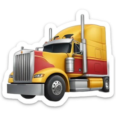 Big rig 18 wheeler with Asian man taking a photo sticker