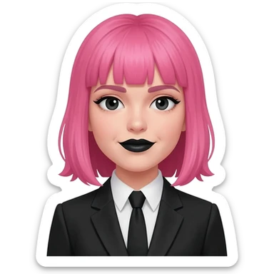 Girl pink hair and black eyes and black lips and black suit sticker