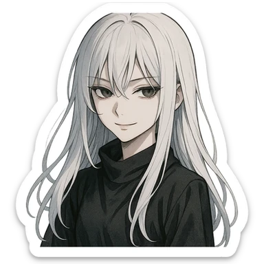 anime girl with long white hair, mysterious, slight smile sticker