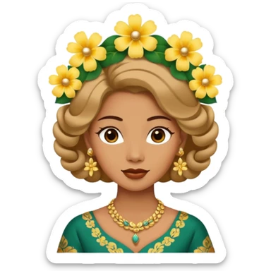 women with tan skin, wearing traditional Javanese hair with bouncy flowers, and wearing paes sticker