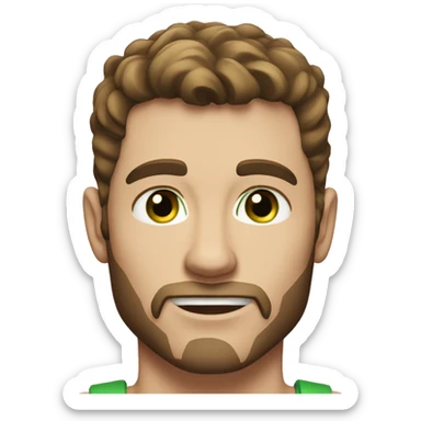 man, short brown hair, short beard, VERY LONG AND POINTY nose, white, green eyes, muscular, freckles sticker