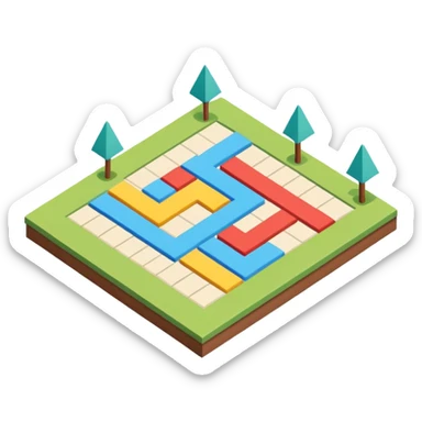 an isometric field with multi-colored tiles and directional arrows sticker