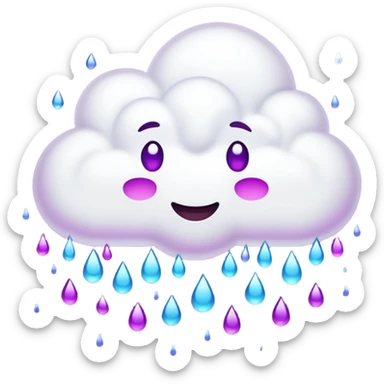 Slack gif emoji of cloud with purple rain drops falling down, but almost dancing down sticker