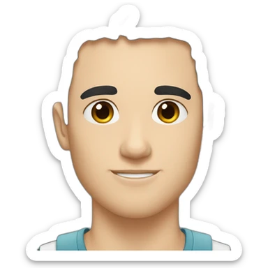 young caucasian man, black hair, shaved sticker