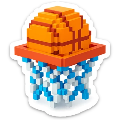Voxel-style basketball in a net, no background, variation 8. sticker