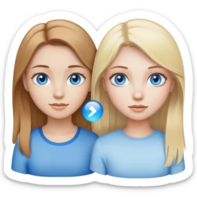 girl with light brown hair, fair skin and blue eyes next to girl with blonde hair, blue eyes and pale skin sticker
