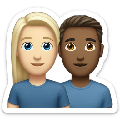 Gay couple, 1 guy brown straight hair brown eyes, 1 guy white blonde hair blue eyes sticker