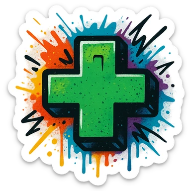 graffiti style emoji of a first aid cross with a graffiti mural style sticker