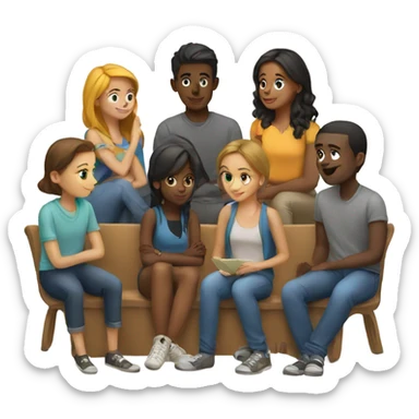 A group of young people sitting around and sharing knowledge sticker