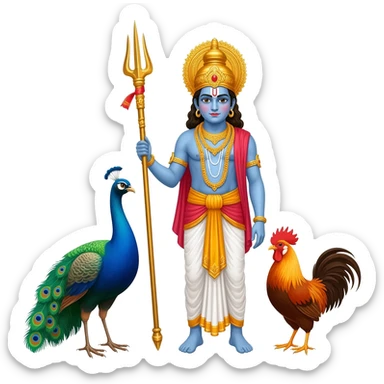 Lord muruga with vel and peacok and roosteryoung teen sticker