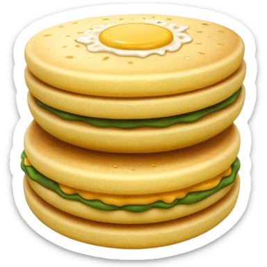Cinematic Realistic Arepas Dish Emoji, depicted as golden cornmeal cakes filled with savory ingredients rendered with lifelike textures and warm, inviting lighting. sticker