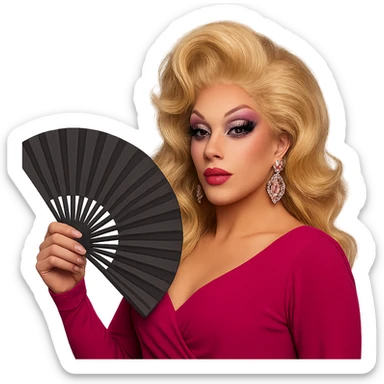 drag queen with glittery eyeshadow and fan sticker