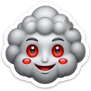 Smiling face with red eyes and small puffs of smoke nearby sticker