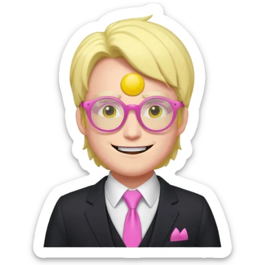 spamton from deltarune with his iconic pink and yellow glasses sticker