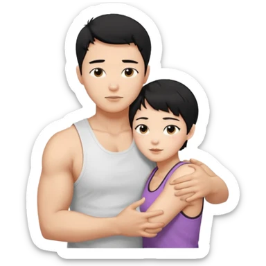 buff korean Man black hair hugging girl with black pixie cut  sticker