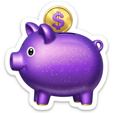 money in a glitter purple piggy bank sticker