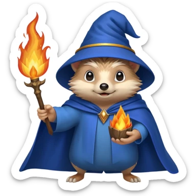 wizard hedgehog summons fire in one hand blue cape sticker