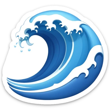 "Create a flat 2D vector wave emoji in Apple iOS style, with solid blue colors, clean lines, and no gradients or 3D effects. The wave should be simple, using basic shapes with smooth curves on a white background."
 sticker