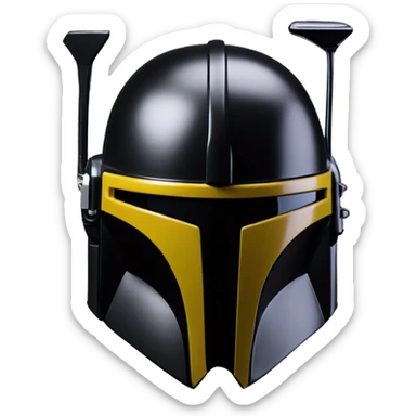 Gloss black and yellow mandalorian helmet with antenna sticker