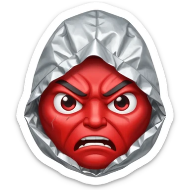 tin foil hat with angry face sticker