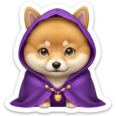 baby shiba dog, in magic purple cloak sticker