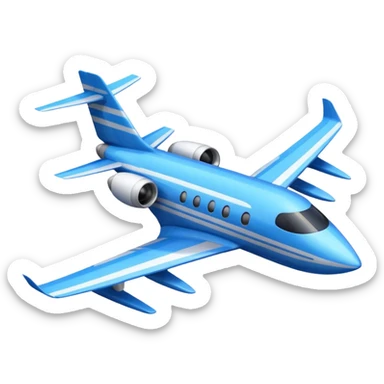 A compact jet with a blue-striped body and angled wings, climbing upward with steady power.
 sticker