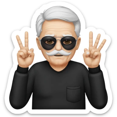 Some white old guy with a mask on and black shades with it also holding up the middle fingers sticker