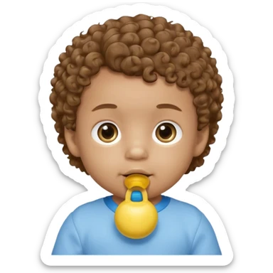 A boy baby with light brown skin, soft curly light-brown hair, wide brown eyes, and a blue-yellow pacifier.  sticker