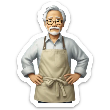 hayao miyazaki with his apron and hands in the pockets - Realism sticker