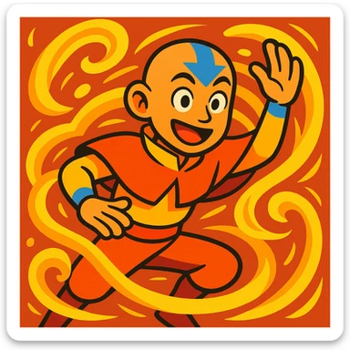 an avatar surrounded by yellow swirls, vibrant and energetic sticker