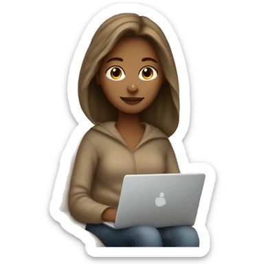Cozy beige blanket dark blond hair girl with her coffee and laptop on the couch  sticker