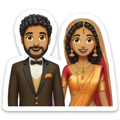 south indian girl with curly hair marrying south indian guy with straight hair and beard sticker