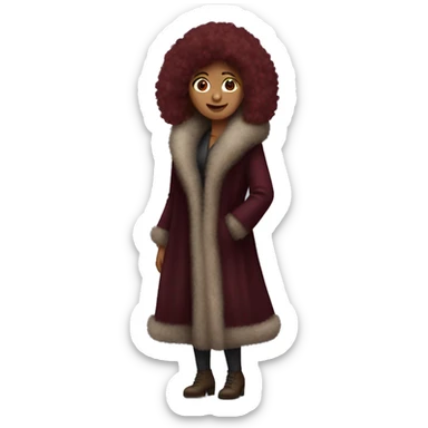 Burgundy haired Woman wearing big full length fur coat sticker