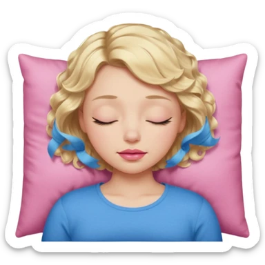 Girl Blonde short wavy hair,  blue eyes, cute blue top, long lashes, pink lips, sleeping eyes closed, catching zzzz  sticker