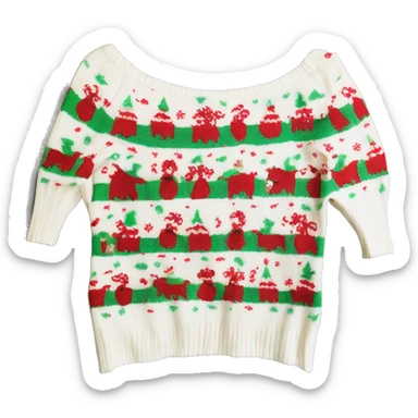 Rib knit off the shoulder vintage Christmas top sticker
