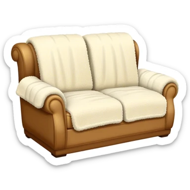 Simple cream sherpa sofa with blanket and open book on it sticker