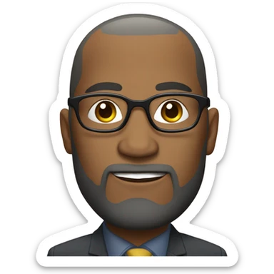 Dwayne d-train Hunter  with small round face and suit and glasses and buzz cut and small black eyes and small gray beard and small black eyes and wrinkled forehead sticker
