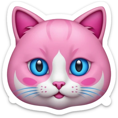 un emoji de lacara de un gato azul con rosa sorprendido sticker