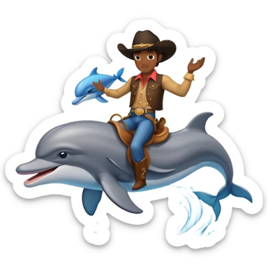 Black cowboy riding two dolphins sticker