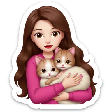 Long Hair Coffe, White Skin, eyes coffe, Big red lips, Outfit Pink , Nails Red, Hug a litte baby Cat color Cream eyes coffe sticker