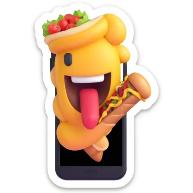 bright and vibrant 3D emoji style of a phone eating kebab, no background sticker