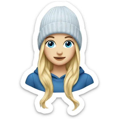 Blonde girl with blue eyes wearing a beanie sticker