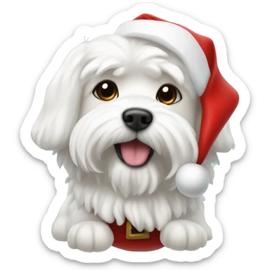  white maltese dog and Santa Claus  sticker