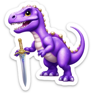 Lisa frank glitter purple dinosaur with sword and pearls sticker