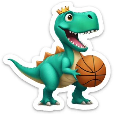 Dinosaur wearing a tutu and crown playing basketball sticker