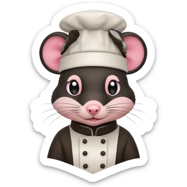 A rat with a fringe, long black hair and chefs hat sticker