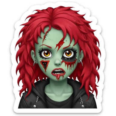 zombie girl red hair cacheado longo, com piercings na boca, nariz e sobrancelha,  roupa emo sticker