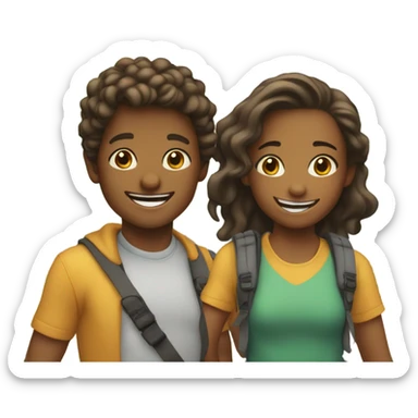 Two boys to the left and two girl to the right smiling outdoors together sticker
