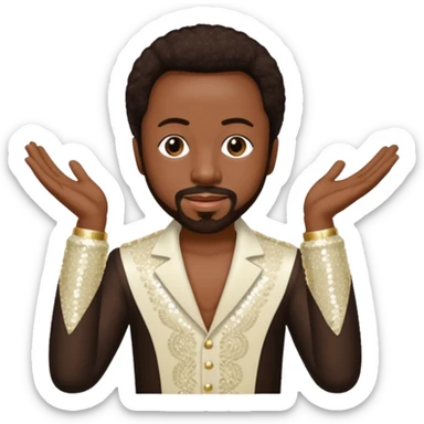 Maurice White from Earth, Wind & Fire with dark brown hair, ivory sequin outfit sticker