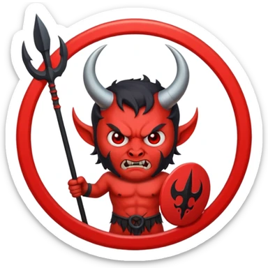 Red circle with black horns holding a trident sticker